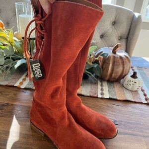 Dingo Knee High Lace Detail Suede Womens Rust Western Boot- 7.5